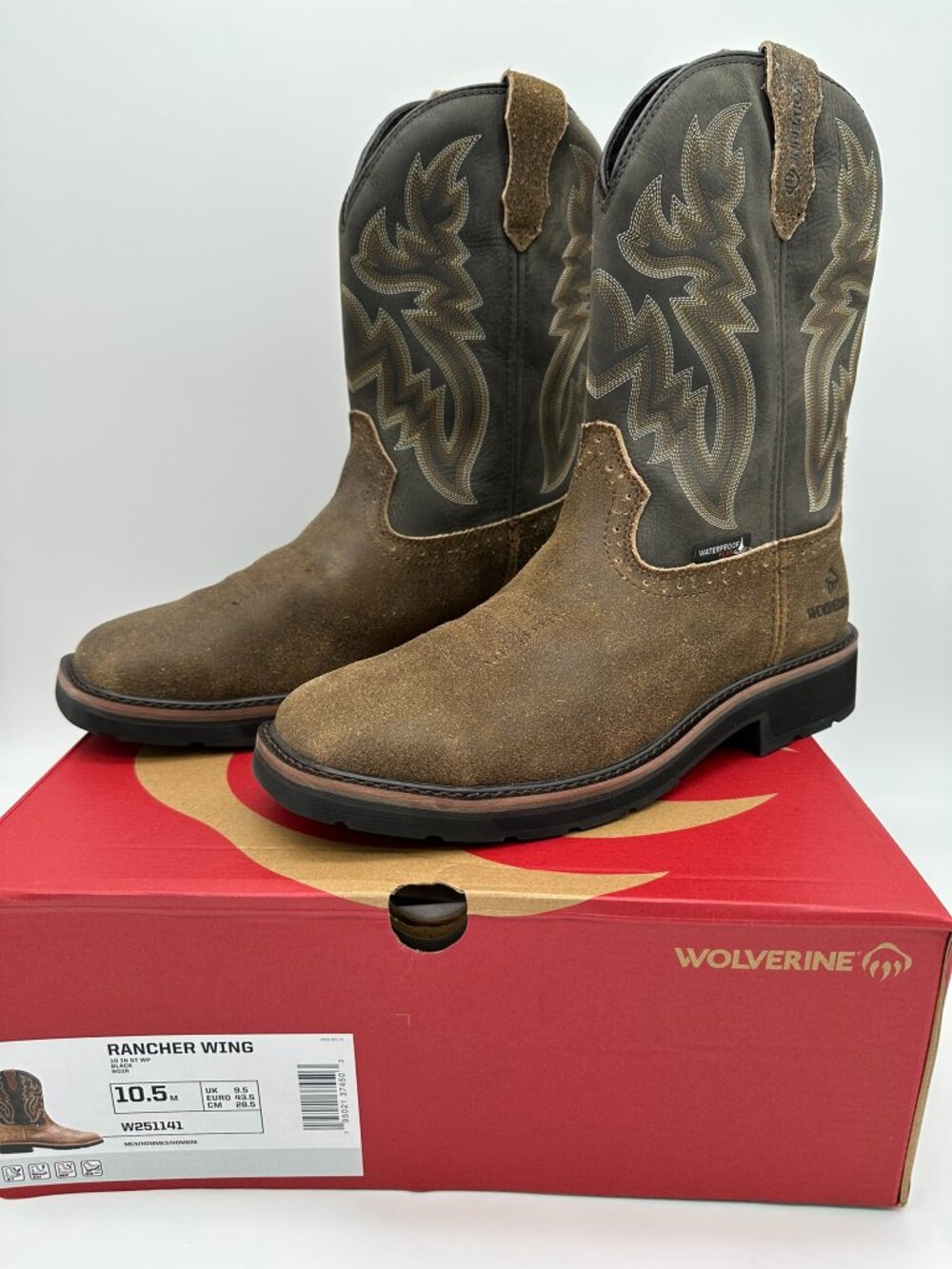 Wolverine Men's 10" Rancher Wing Steel Toe Waterproof Work Boot, Size 10.5 Black